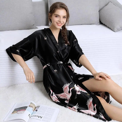 Japanese long pajamas kimono style black
