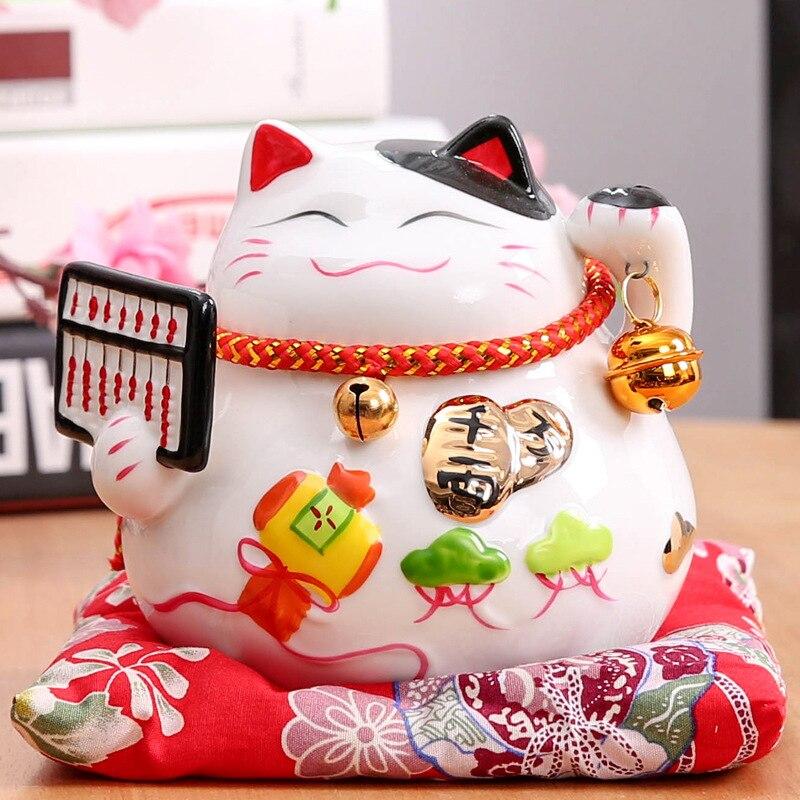 Back view of white maneki neko figurine