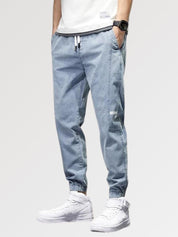 Men's elastic waist jeans no button