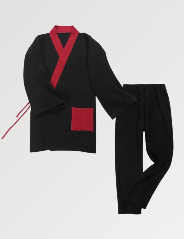 Japanese style pajamas for men in red and black