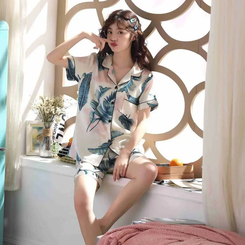 Japanese Summer Pajamas in Satin Silk