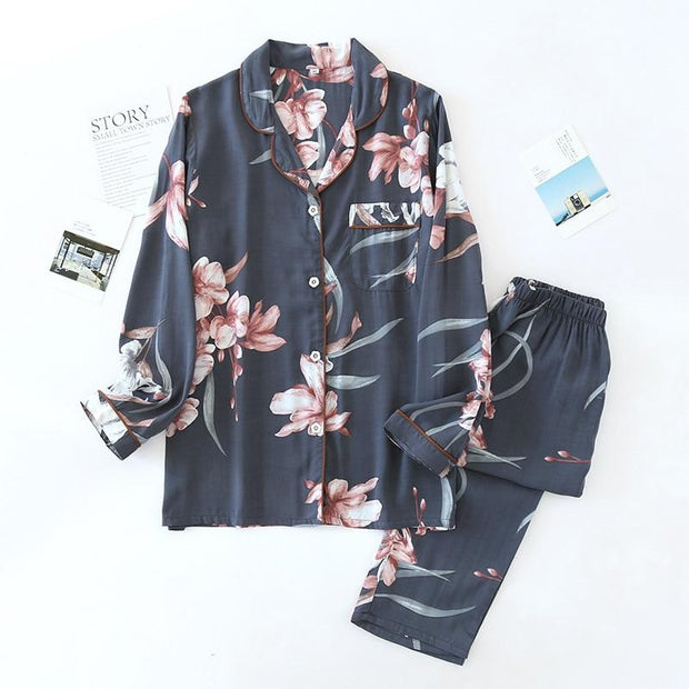 Japanese floral cotton pajama set