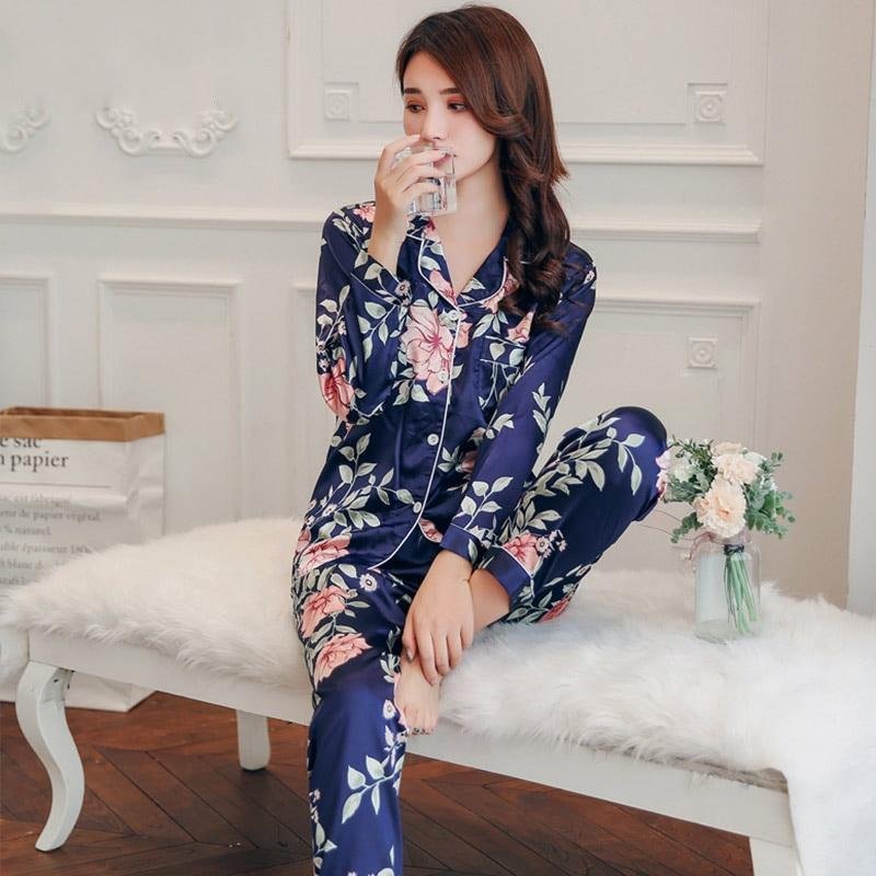 Japanese silk pajamas woman blue