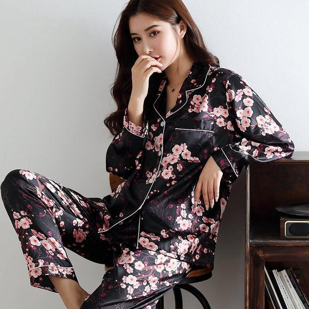 Black Silk Pajamas For Women
