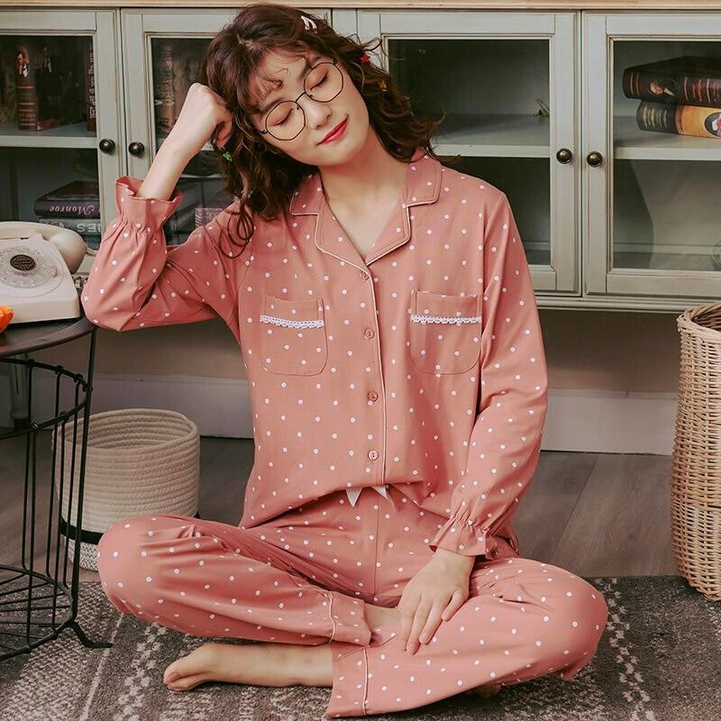 Women's japanese pajama set with polka dots