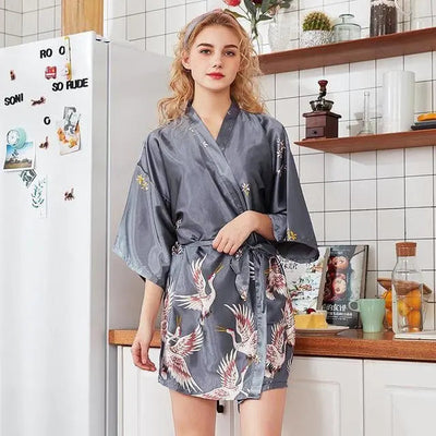 Elegant Japanese kimono pajama set grey