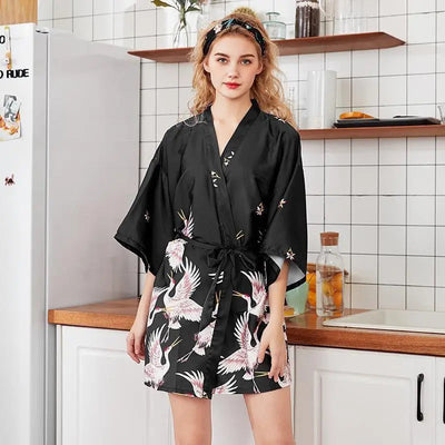 Women's black kimono style pajamas