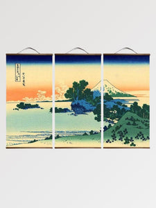 Japanese Triptych Painting 'Aka Machi'