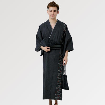 A traditional style Yukata for men with an embroidered pattern