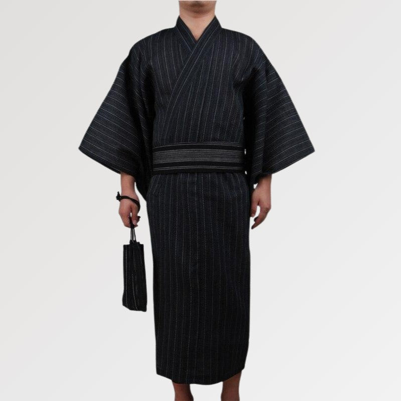 Men's cotton Yukata with linear pattern