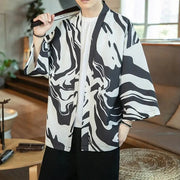 Beautiful black and white kimono with liquefied pattern for men