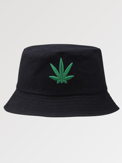 Black Bucket Hats 'Hemp Leaf'