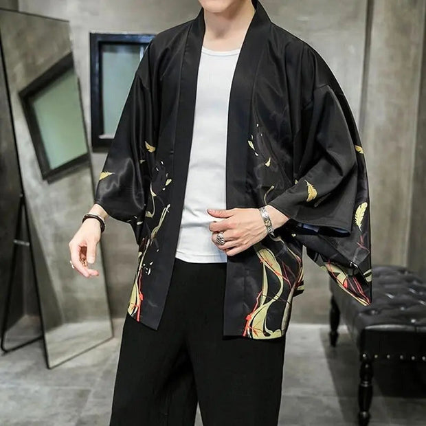 Black kimono jacket for men in comfortable japanese style
