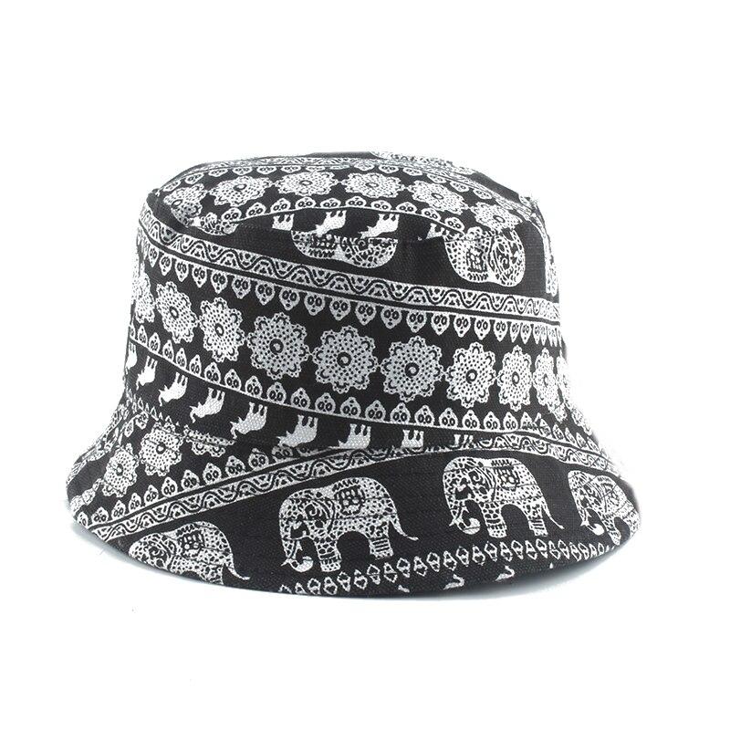 Detail of mandala bucket hat pattern on black cotton — bohemian streetwear, anthropologie pattern bucket hat alternative