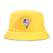 Side view of bucket hat streetwear with kanagawa wave — Y2K aesthetic, stussy-style cotton bucket hat