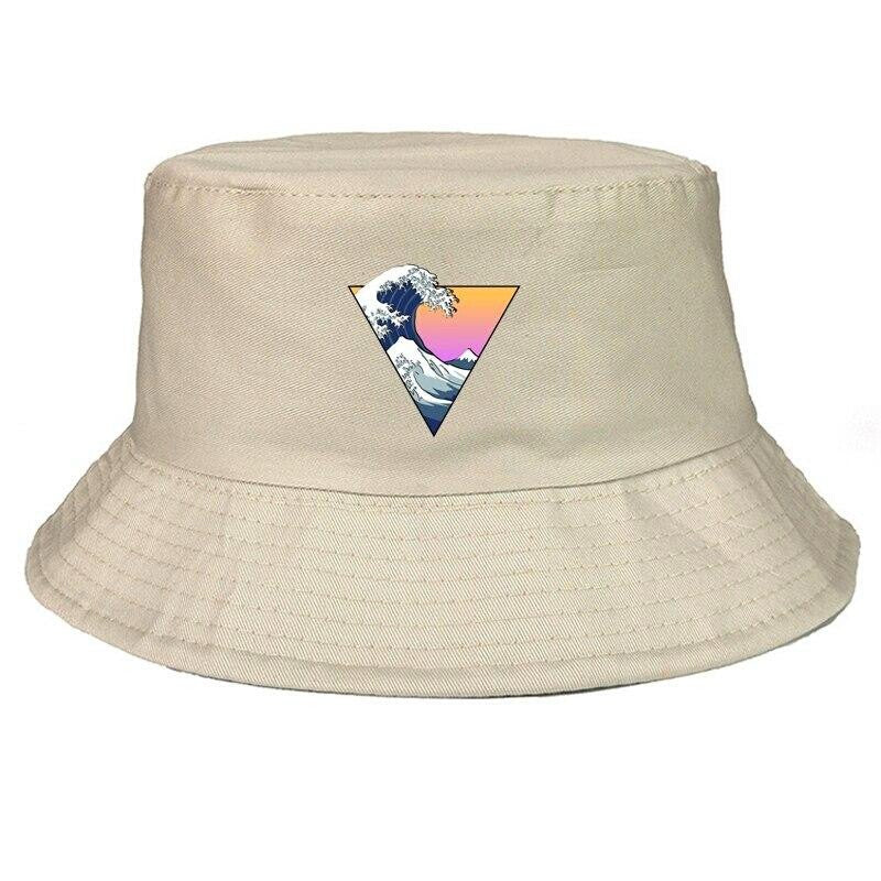 Top view of black bucket hat streetwear — six-panel cotton, vaporwave streetwear aesthetic