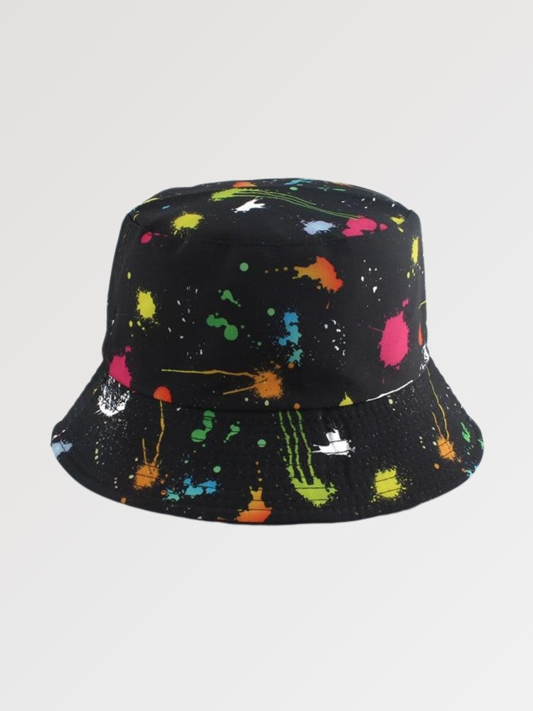 Back view of bucket hat with string and adjustable cord — neon splash cotton, and wander bucket hat alternative