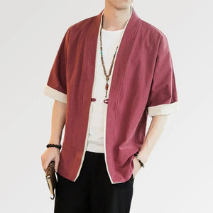 Cotton Kimono Jacket 'Red Hideki'