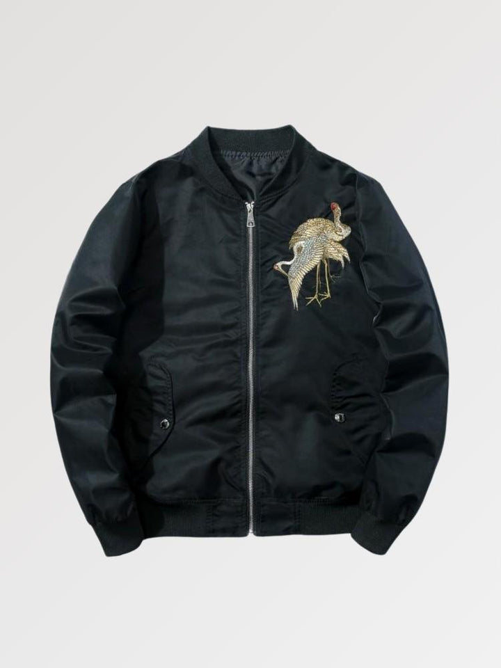 Treat yourself to a bomber jacket representing the crane, Japan's emblematic animal