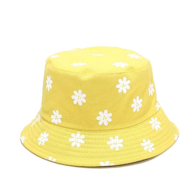 Front and back of cute bucket hat with daisies — black cotton six-panel, batsheva cute bucket hats alternative