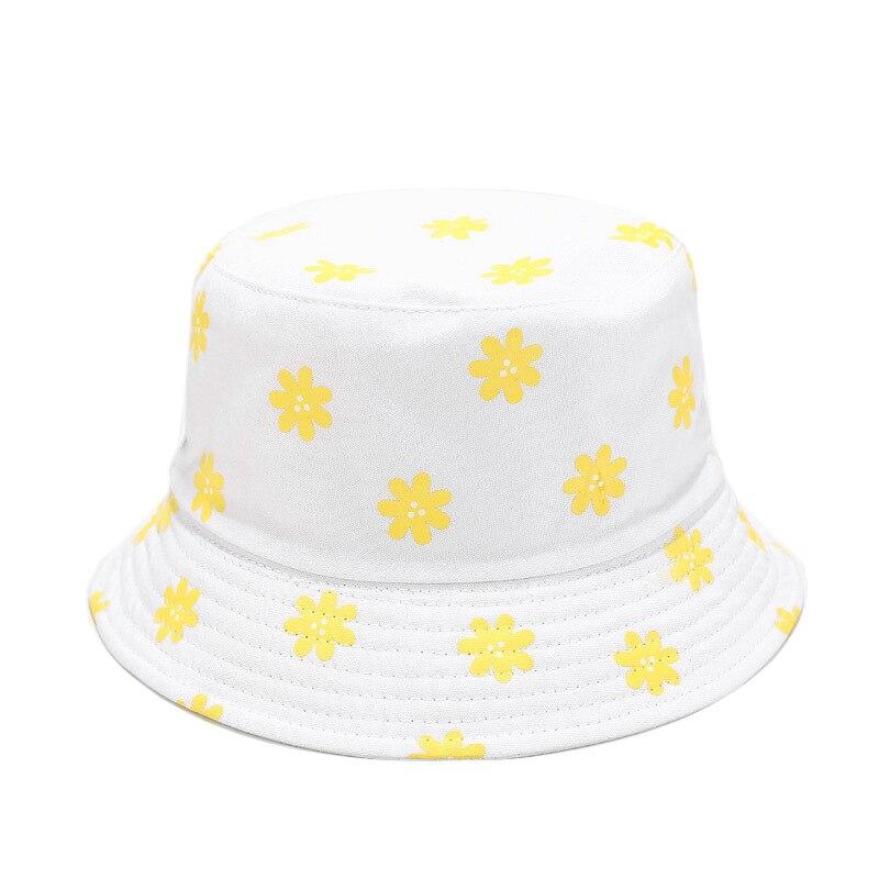 Daisy floral pattern detail on cute black cotton bucket hat — Y2K, sandy liang cute bucket hats alternative