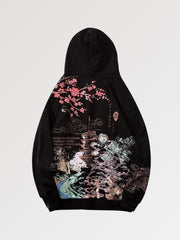 the ultimate cute japanese hoodie with a traditional temple and sakura motif
