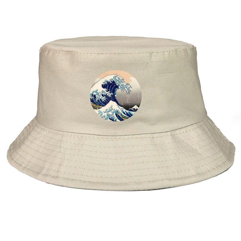 Top view of designer bucket hat with japanese print — six-panel cotton, fendi bucket hat alternative