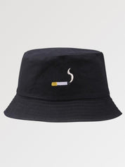 Black embroidered bucket hat with cigarette detail — Shinjuku yokocho cotton, kangol embroidered bucket hat alternative