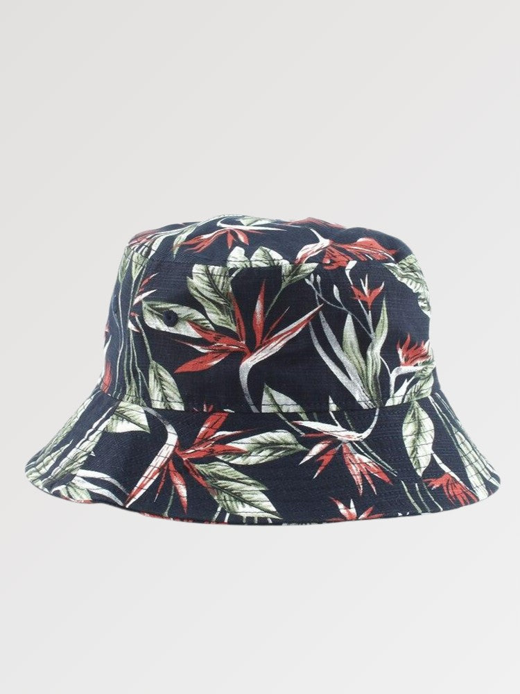Navy floral bucket hat with tropical print — Tokyo summer cotton, beams floral bucket hat alternative