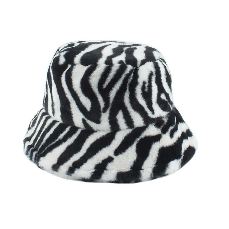 Detail of zebra pattern on fur bucket hat — Tokyo winter streetwear, kangol fur bucket hat alternative