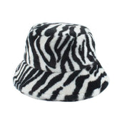 Detail of zebra pattern on fur bucket hat — Tokyo winter streetwear, kangol fur bucket hat alternative