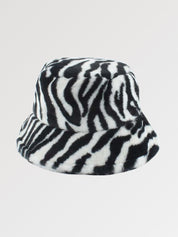 Fur bucket hat in black and white zebra — Tokyo winter faux fur, prada fur bucket hat alternative