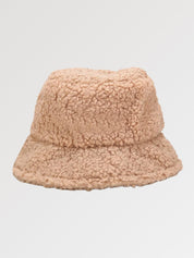 Back view of cream fuzzy bucket hat — sherpa winter cotton, miu miu fuzzy bucket hat alternative