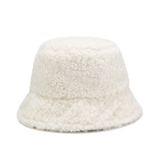Top view of fuzzy bucket hat — cream sherpa faux fur, isabel marant fuzzy bucket hat alternative