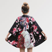 Cardigan style kimono jacket with geisha pattern