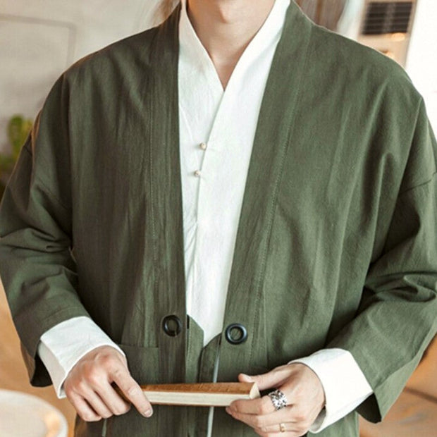 The Green Kimono for Men in thick and soft fabric