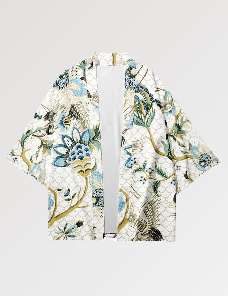 Haori for women with vintage design and soft colors decorated with Japanese motifs