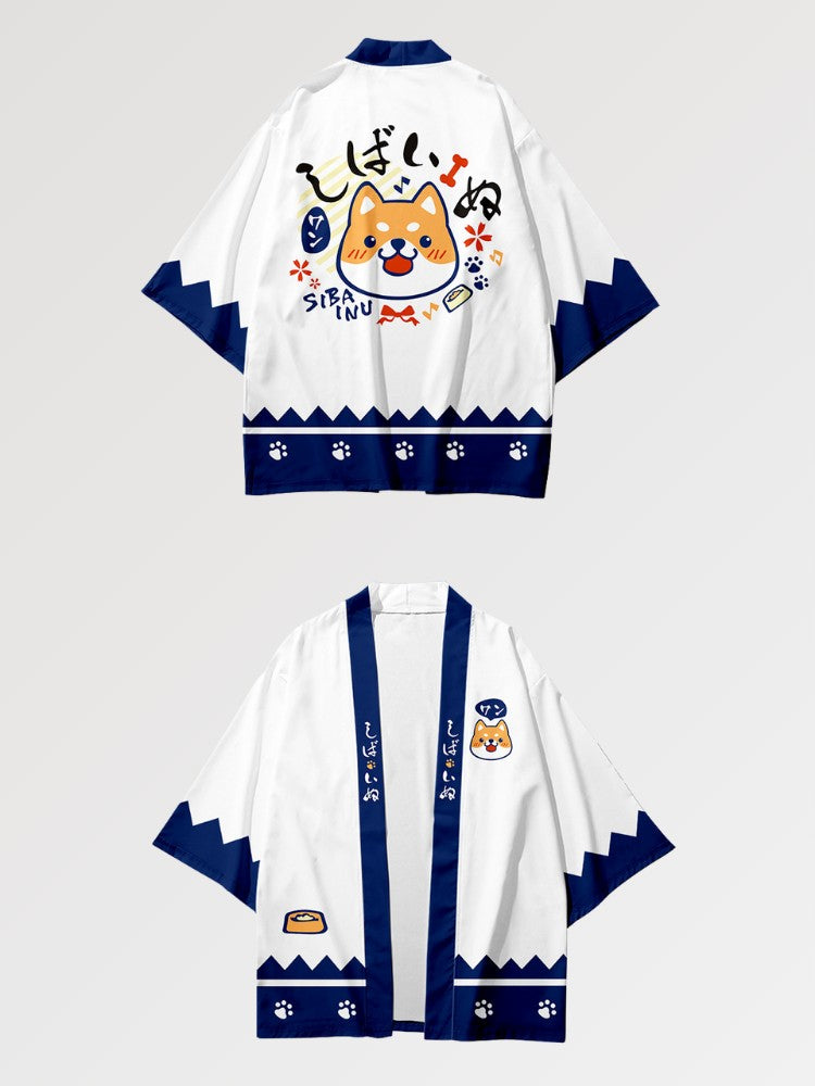 Haori kimono with soft colors representing the Shiba Inu, emblematic dog of Japan