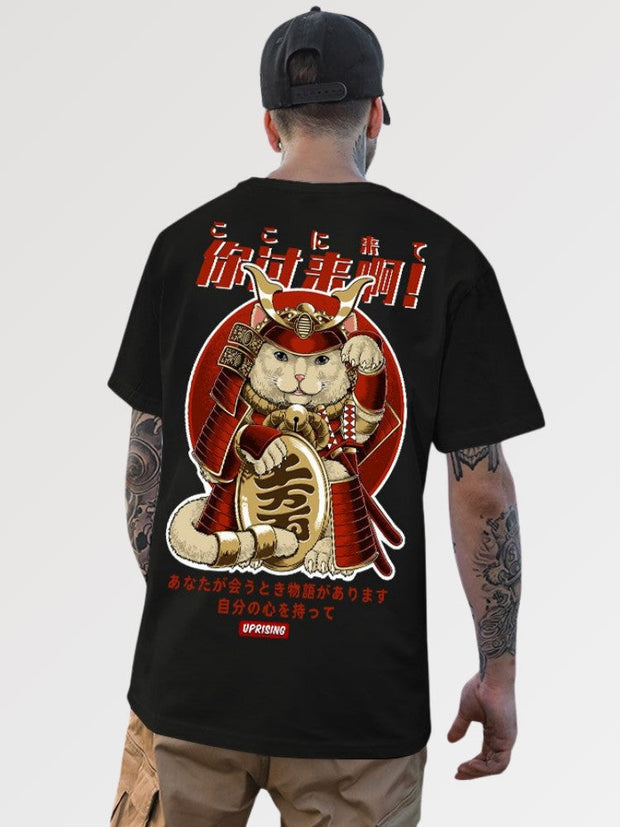 Smile at fortune with the Japanese cat t-shirt, otherwise known as Maneki-Neko