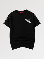 Shirt with sakura embroidery and Japanese cranes called crowned cranes