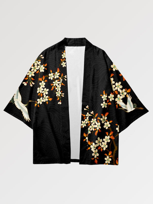 Japanese haori with multiple symbols such as the crane, cherry blossoms or the setting sun