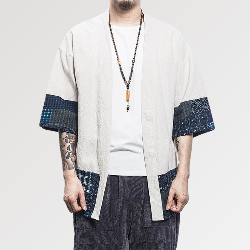 Japanese kimono jacket for men with traditional motifs on the sleeves