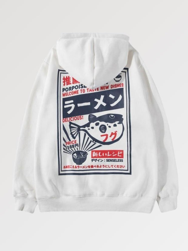 The Japanese Ramen hoodie is made of shari combined with neta for a streetwear look