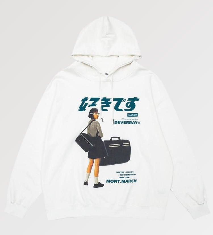 Japanese street style hoodie with printed design worthy of the alleys of Harajuku.