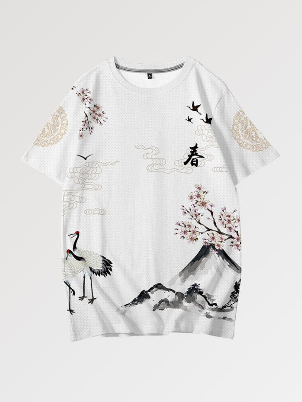 A Japanese style shirt featuring traditional symbols and japanese calligraphy