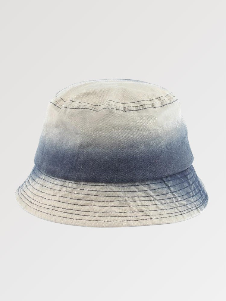 Back view of washed jean bucket hat — Tokyo gradient denim, ralph lauren jean bucket hat alternative