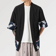 Beautiful kimono cardigan for men's with crowned cranes pattern
