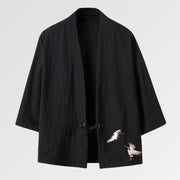 Mens fashion kimono with a couple of cranes embroidered on the side