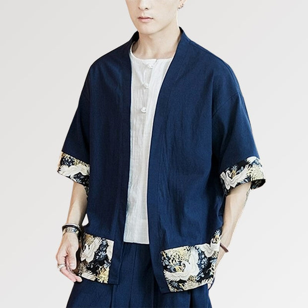 Elegant kimono style shirt for men with traditional motif