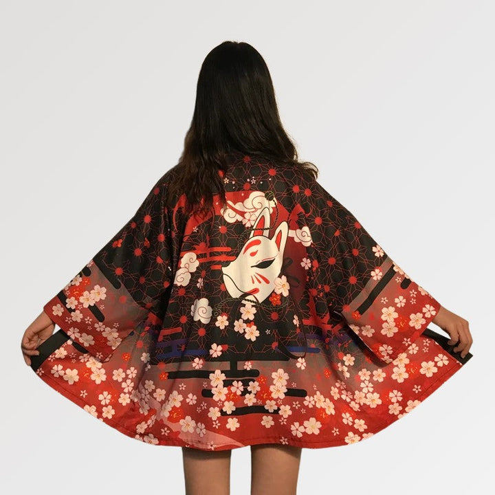 Sublime kimono jacket for women with kitsune pattern